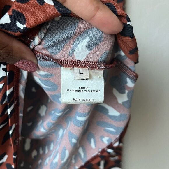 Alexandre Vauthier Brown Leopard Animal Print Long Sleeve Crewneck Tee Size L - Picture 6 of 8